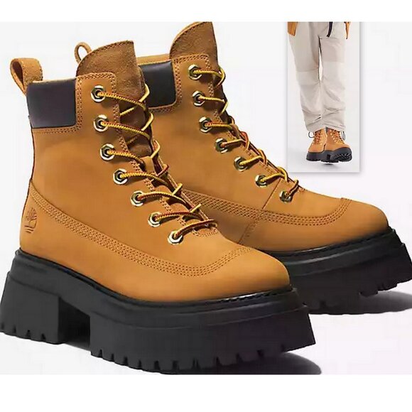 Timberland Women's Sky 6-Inch Lace Up Boot Combat Boots, Size 6.5 Wheat Nubuck - Picture 1 of 15